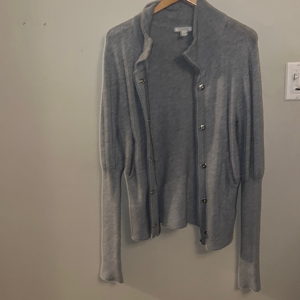 womens grey boston proper zip & button up cardigan sweater